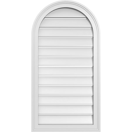 Ekena Millwork Round Top Surface Mount PVC Gable Vent: Functional, w/ 2"W x 1-1/2"P Brickmould Frame, 20"W x 38"H GVPRT20X3802SF
